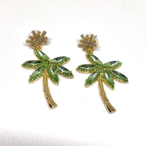 ⭐️💍 FREE Palm Tree Plant Boho Peasant Rhinestone Hipster Hippie Art Earrings - Picture 4 of 4
